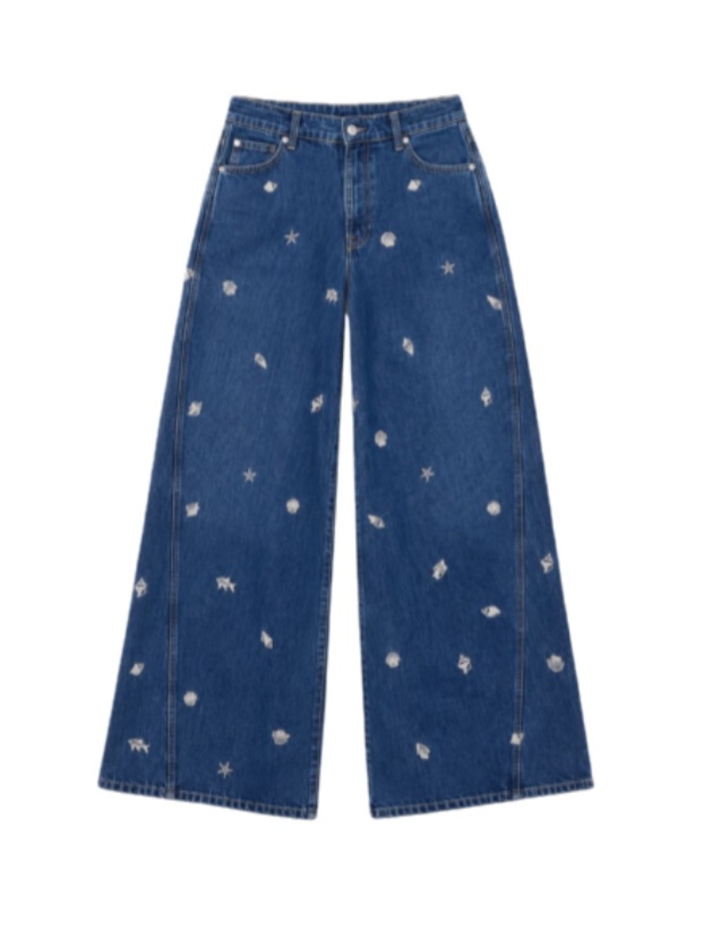 Free People We the Free Wide Leg Shell Embroidered Jeans Size 31